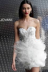 Jovani Ivory Strapless Feather Short Dress 50122 Feather Cocktail Dress Tulle Dress Short Sparkly Wedding Dress