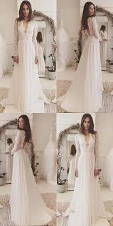 Elegantes Populares Spitzeoberteil Chiffon Tiefes V Ansatz Langarmliges Open Back Brautkleider Ml3201 New Ideas In 2020 Wedding Dresses Lace V Neck Wedding Dress Wedding Dress Flowy