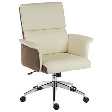 Ergonomic Office Chair Cream Faux Leather Adjustable Height Swivel Furniture Home Office Chairs Faux Leather Chair Office Chair