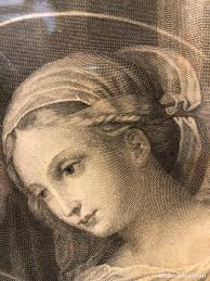 extraordinario grabado sagrada familia, rafael