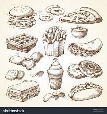 Set With Fast Food Illustration Sketch Vector Illustration Fast Food Food Illustrations Food Drawing Fast Food Menu