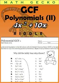 gcf greatest common factor of polynomials riddle polynomials greatest common factors elementary math teacher gcf greatest common factor of
