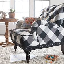 Black White And Gray Plaid Fabric Armchair Plaid Living Room Furniture Armchair