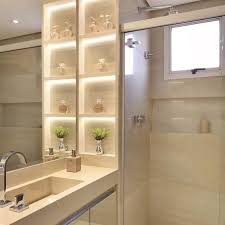 Coisa Mais Linda Esses Nichos De Marmore Iluminados Com Led Otima Inspiracao Para Banheiros P Banheiros Modernos Decoracao Banheiro Decoracao Banheiro Pequeno