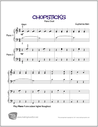 Choosing a piano duet depends on the difficulty of the music, and the skill of each to help you pick the right piano music, i've put together a helpful list of 13 easy piano duets. Chopsticks Duet Easy Piano Sheet Music Digital Print