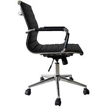 Amazon Com 2xhome Single 1 Black Modern Mid Back Ribbed Pu Leather With Wheels Arms Arm Res Adjustable Chairs Modern Desk Chair Mid Century Office Chair