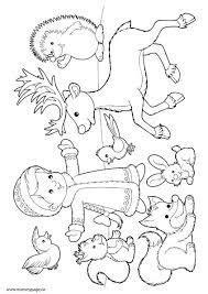 Download this running horse printable to entertain your child. Winter Scene Girl With Animals In Snow Mummypages Ie Mummypages Ie Animal Coloring Pages Coloring Books Bird Coloring Pages