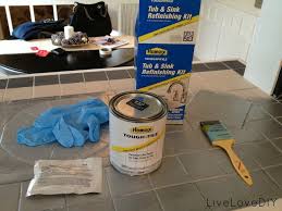 I applied it with a brush and it looked crappy, but when company was coming, we would sand and paint paint over the bare spots and hoped they wouldn't notice. Livelovediy How To Paint Tile Countertops Paint Tile How To Paint Tile Refinishing Kit