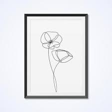Poppies Wall Decor Print Minimalist Line Art Single Line Drawing Modern Art Black And White Room Dec Tablolar Cizimler Drawing