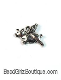 Flying Pig, Pig With Wings, Silver Pewter Charm -1