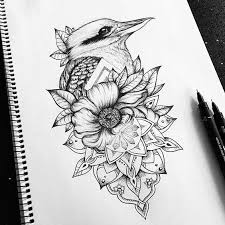 Bird And Rose Tattoo Drawing Kookaburra And Mandala Tattoo Design By Emilie Mi Li3 Art On Instagram Bird Flower Line Art Mandala Tattoo Design Bird And Flower Tattoo Animal Tattoos