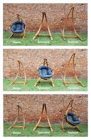 Free standing hanging swing chair hammock with stand in blue. C Shaped Wooden Hanging Chair Stands In 3 Different Sizes