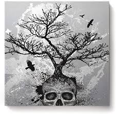 Skull wall art picture frame. Amazon Com Square Canvas Wall Art Oil Painting For Bedroom Living Room Home Decor Black And White Skull Head Tree Pattern Office Artworks Stretched By Wooden Frame Ready To Hang 12 X 12