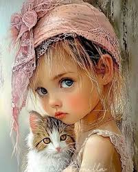 What a sweet Vintage ...the boy, the kitten and Mamma happy with her cake .  So sweet ❤️❤️❤️