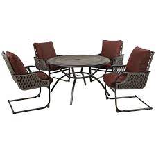 Living Accents Redmond 5 Pc Brown Steel Patio Set Burgundy Ace Hardware Patio Set Brown Cushions Wicker Furniture