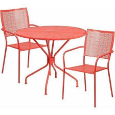 Flash Furniture 35 25 Round Indoor Outdoor Steel Patio Table Set With 2 Square Back Chairs Multiple Colors Walmart Com Patio Table Set Bistro Table Set Patio Table