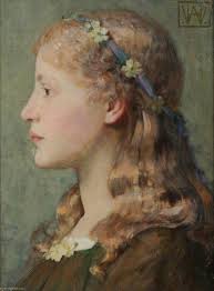 Paintings Reproductions Portrait of a Girl with Primroses by William Herbert  Allen (1863-1943)