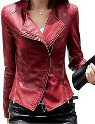 Tanming Women S Short Slim Slant Zip Faux Leather Moto Jacket Multiple Colors Small Jujube Faux Leather Moto Jacket Leather Jackets Women Denim Jacket Women