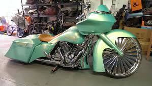 Black And Green Motorcycle Rims Sick Bagger With Our Chrome Penthouse Wheel The Penthouse Wheel Is A Part Of Our Signature Series Wheels And Is Available I Custom Baggers Bagger Harley Bikes