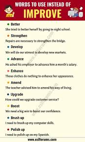 Improve Synonym List Of 19 Synonyms For Improve With Examples Esl Forums English Writing Skills English Words Conversational English