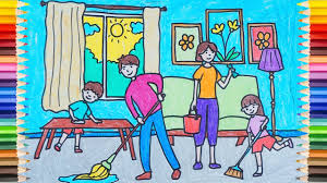 Family Cleaning The House On Weekend How To Draw Youtube