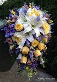 Angela S Large Cascade Bouquet Of Realistic Artificial White Casalanca Lilies Yellow Garde White Flowers Garden Yellow Wedding Flowers Pastel Wedding Flowers