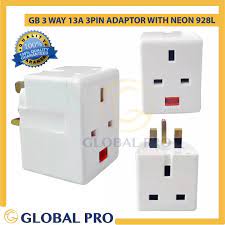 This is a straight version plug with ground contact and solder terminals and has a long bend protection (tpe). Gb 3 Way 13a 3 Pin Plug Adaptor Extension Socket With Light Indicator 928l Uk Design Lazada