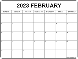 Monthly Calendar 2023 February