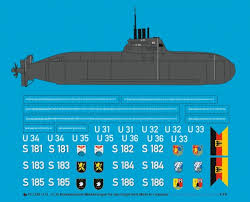 The submarine is equipped with the dm2a4 heavyweight torpedo weapon eads systems & defence electronics and thales defence were awarded a contract to develop the fl1800u electronic warfare system for u212. Peddinghaus Decals Peddinghaus Decals 1 70 3320 Markings For German Moderns Submarines Type 212 U 31 To U 36