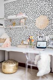 Black And White Polka Dot Wallpaper In Room Irregular Dot Decals Featured On The Glitter Guide Home Office Decor Home Office Design Home Decor