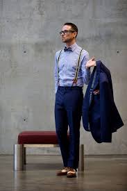 Cool Kombinierter Dunkelblauer Einreiher Mit Fliege Pochette Hosentragern Und Dandyesken Ox Hochzeit Anzug Blau Fliege Anzug Anzug Mit Hosentrager
