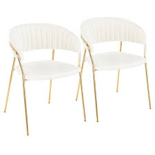 Ivory tufted chairs finish the ends of a gold oak dining table along with black bamboo dining chairs. Set Of 2 Tania Contemporary Glam Chairs White Gold Lumisource Target