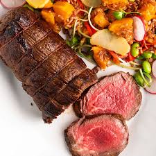 Roast on top of veggies, deglazed pan with 1 cup water and poured over meat, covered with foil and the lid, cooked in a 150c oven for 2 hours. Roast Beef Tataki Miso Pumpkin Salad Marion S Kitchen Pumpkin Salad Beef Tataki Roast Beef