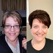 Before and after pictures of the cut, color and highlight I did today! 🙂