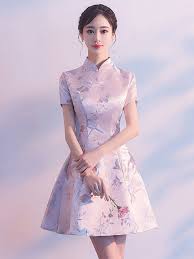 Pink A Line Silver Woven Qipao Cheongsam Party Dress Chinese Prom Dress Japanese Dress Traditional Dresses