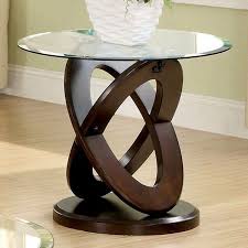 Atwood Ii Contemporary Dark Walnut Glass Solid Wood End Table Glass Top End Tables Contemporary End Tables Furniture Of America
