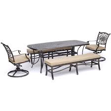 Many customers are already inspired by such sol… Hanover Traditions 5 Piece Patio Dining Set In Tan With 2 Swivel Rockers 2 Cushioned Benches And A 38 X 72 Cast Top Dining Table Traddn5pcsw2bn Tan