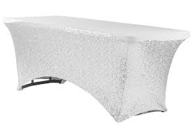 Glitz Sequin Spandex Table Cover 6 Ft Rectangular Silver Wedding Table Decorations Diy Table Covers Wedding Decor Elegant