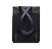 Zaino Rucksack verde militare in tessuto tecnico impermeabile effetto  gommato con patta