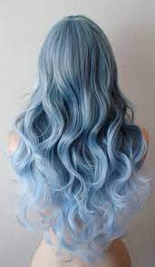 Pastel Grayish Blue Ombre Wig 26 Curly Hair Side Bangs Wig Heat Friendly Synthetic Hair Wig Hair Styles Long Hair Styles Pretty Hairstyles