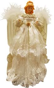 Black Angel Christmas Tree Topper Walmart Angel Tree Topper Wears A White Lace Dress With A Gold Rosebud And White Ribbon At The Waist With Images Christmas Tree Angel Angel Christmas Tree Topper Angel Tree Topper