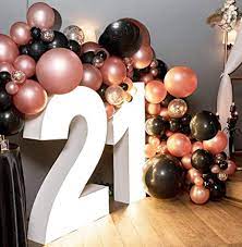 How to make a ribbon balloon! Amazon Com Rose Gold Balloon Garland Arch Kit 70pcs Black And Rose Gold Confetti Latex Balloon With Glue Dots Curling Ribbon Party Balloon For Bridal Shower Birthday Party Backdrop Decorations Home