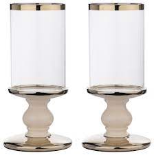Home sweet home clear glass candle holder pillar holders silver metal base. Set Of 2 Aiza Pedestal Hurricane Candle Holder Gold D5x6 Contemporary Candleholders By Fantastic Decor Llc Houzz
