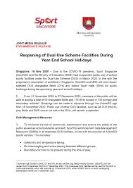 Sportsg Reopening Of Dual Use Scheme Facilities During Year End School Holidays