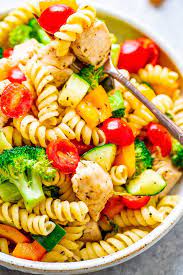 Easy Pasta Salad With Italian Dressing Healthier Averie Cooks Recipe Italian Chicken Pasta Chicken Pasta Salad Pasta Salad