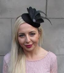 Black Feather Velvet Pillbox Hat Fascinator Hair Races Funeral Cocktail  Sh-381 Uu