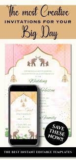 Pastel Invitation For Indian Wedding Indian Elephant Invitation Template Download For Pastel Wedding In Blush Pink With Elephants Lotus In 2021 Indian Wedding Invitation Cards Wedding Invitations Diy Indian Wedding Invitations