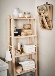 Ikea Vilto Towel Stand Crafted From Fine Grained Birch Holding Bath Towels And Small Woven Baskets In 2020 Ikea Bathroom Storage Clever Bathroom Storage Ikea Storage