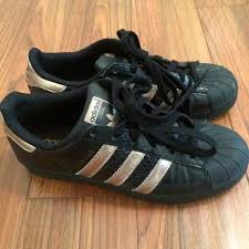 Black Adidas Shoes With Gold Adidas Superstar Rose Gold Black Shoes Size 7 5 Adidas Superstar Rose Gold Adidas Superstar Adidas