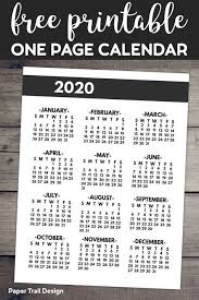 2020 Printable One Page Year At A Glance Calendar Paper Trail Design At A Glance Calendar Daily Planner Printables Free Planner Printables Free